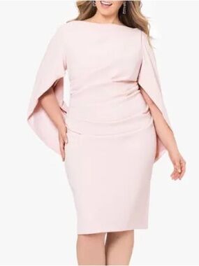 Like New, Betsy & Adam Pale Pink Cape-Sleeve Sheath Midi Dress